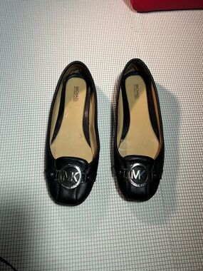 Michael Kors Black Leather MK Logo Ballet Flats